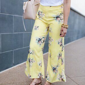 Anthropologie Feather Bone Talese Floral Wide Leg Pants | Yellow | Size 2